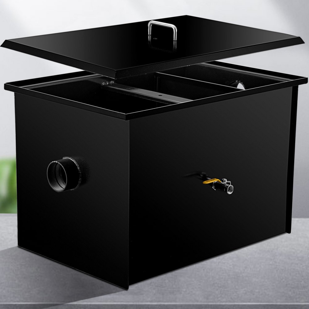 VEVOR Interceptor de grasa comercial 40 LB, Trampa de grasa de acero al carbono 20 GPM, Trampa interceptora de grasa con entrada de agua lateral, Trampa de grasa debajo del fregadero para restaurante, cantina, fábrica, cocina casera