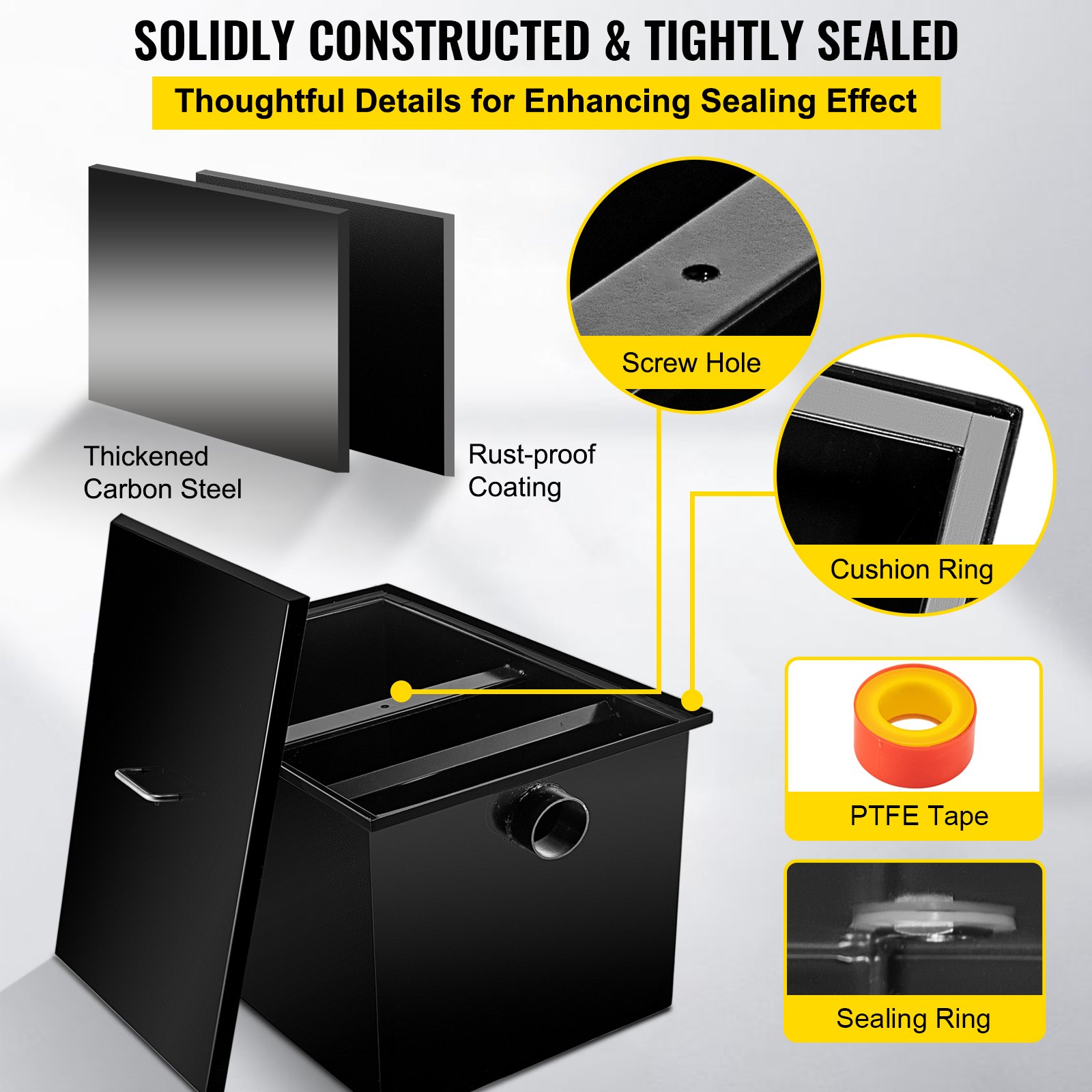 VEVOR Interceptor de Grasa Comercial Trampa de Grasa 8 Libras Acero al Carbono