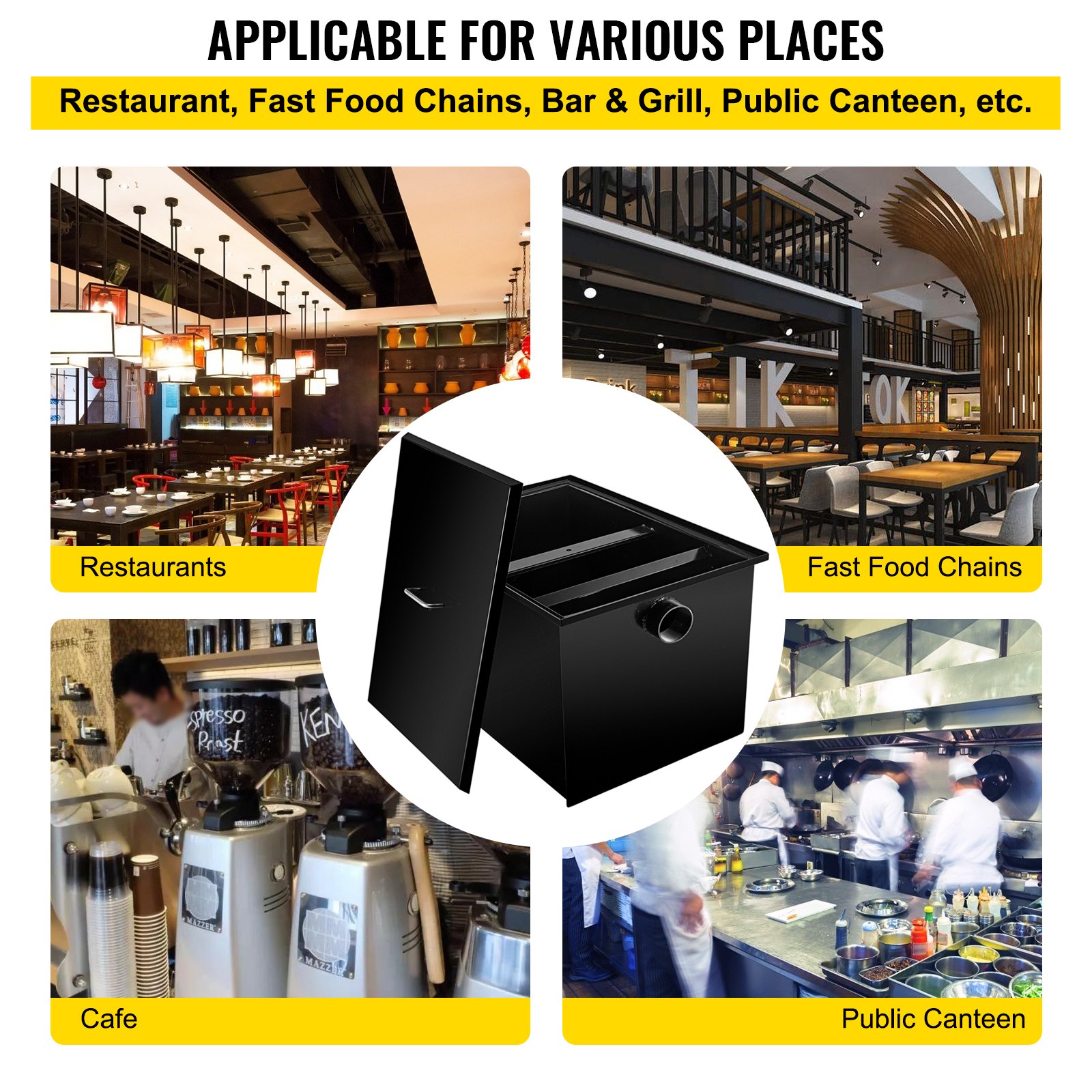 VEVOR Interceptor de Grasa Comercial Trampa de Grasa 8 Libras Acero al Carbono