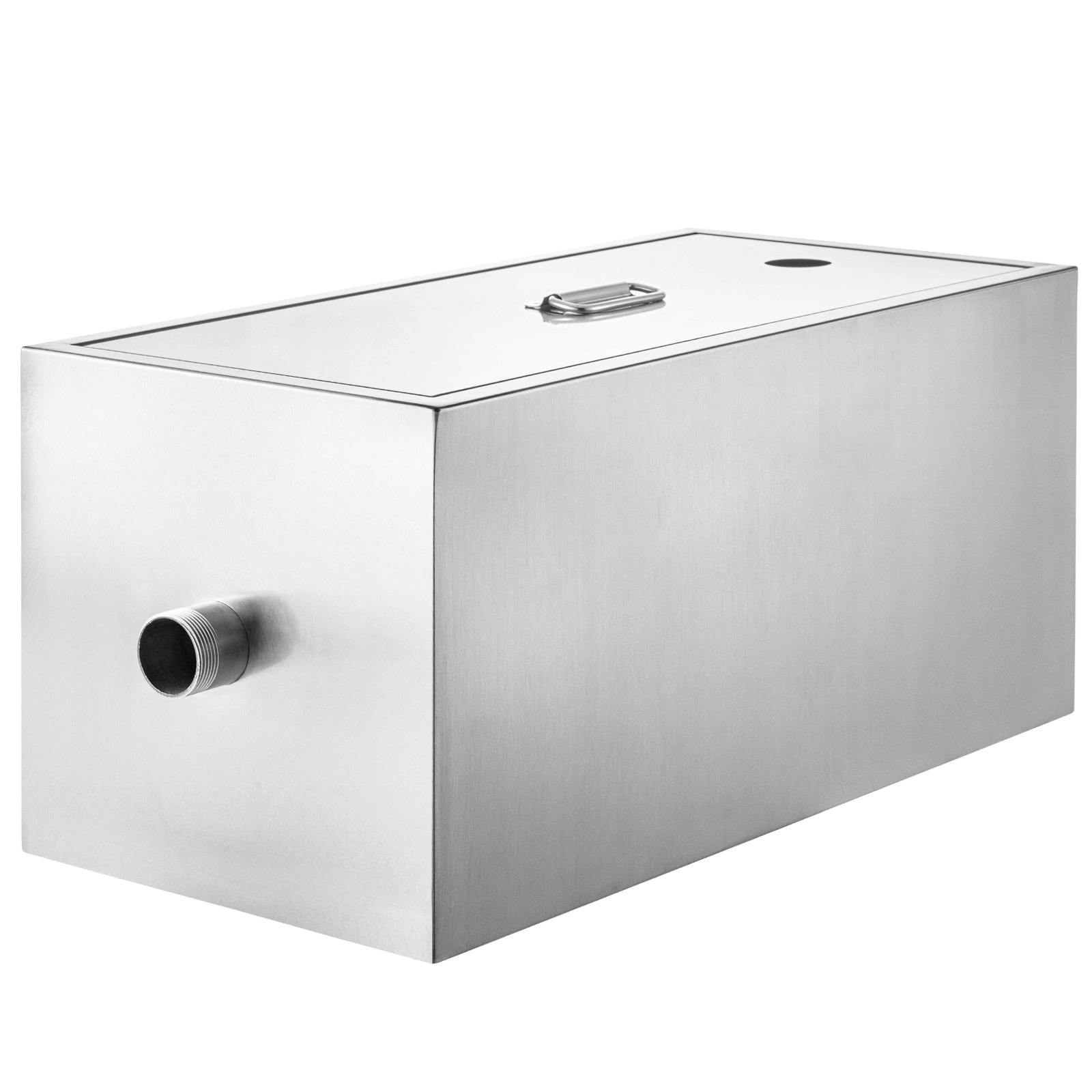 Trampa de grasa comercial VEVOR de acero inoxidable con entrada lateral y asa superior.