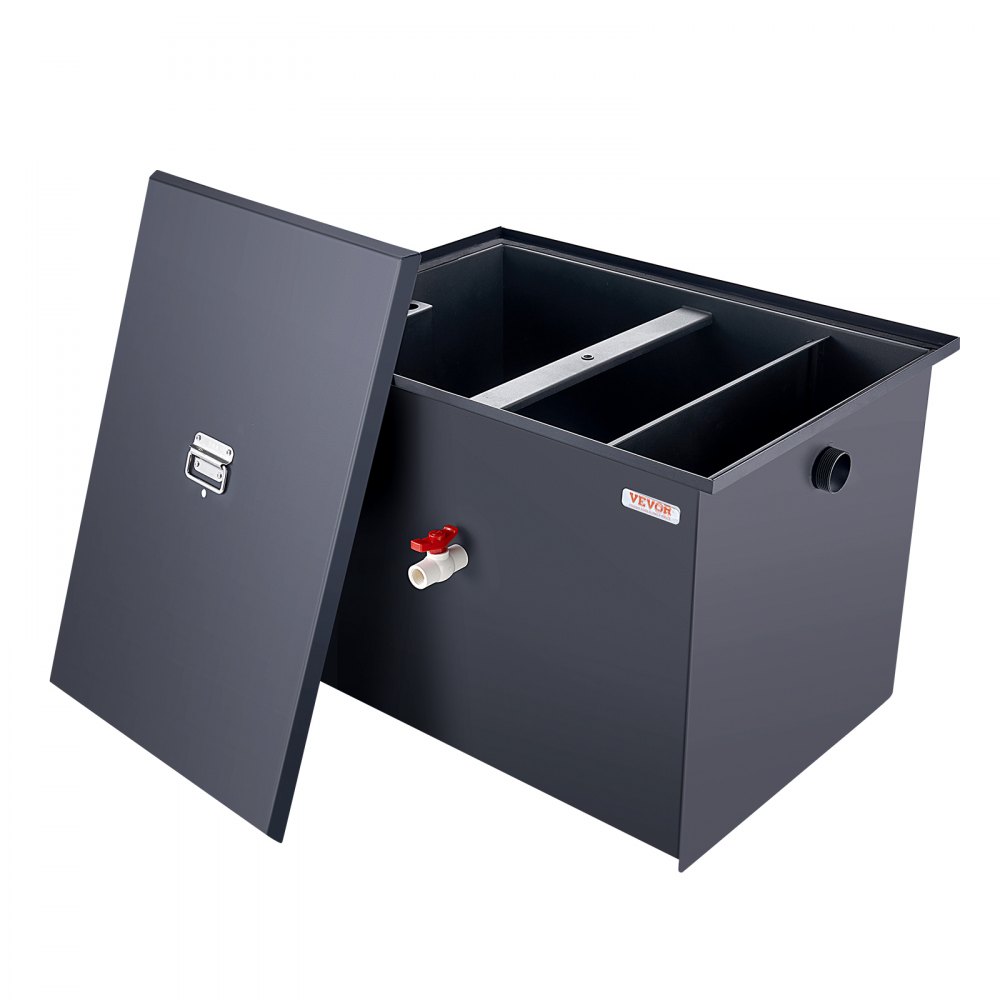 Trampa de grasa comercial VEVOR, interceptor de grasa de 18 kg, con entrada lateral, trampa de grasa de acero al carbono para debajo del fregadero, separador de aceite y agua de 5,7 l/min para aguas residuales, ideal para restaurantes, cantinas, cocinas domésticas.