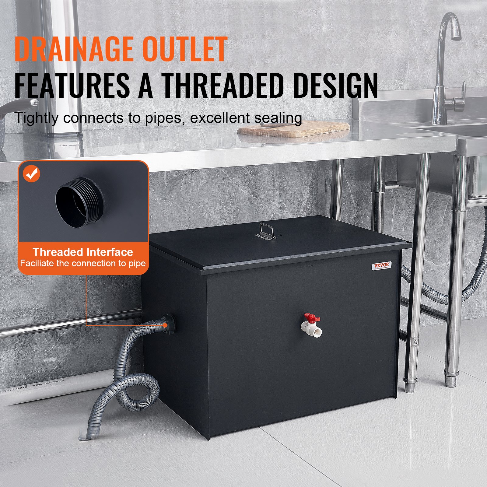 Trampa de grasa comercial VEVOR, interceptor de grasa de 18 kg, con entrada lateral, trampa de grasa de acero al carbono para debajo del fregadero, separador de aceite y agua de 5,7 l/min para aguas residuales, ideal para restaurantes, cantinas, cocinas domésticas.