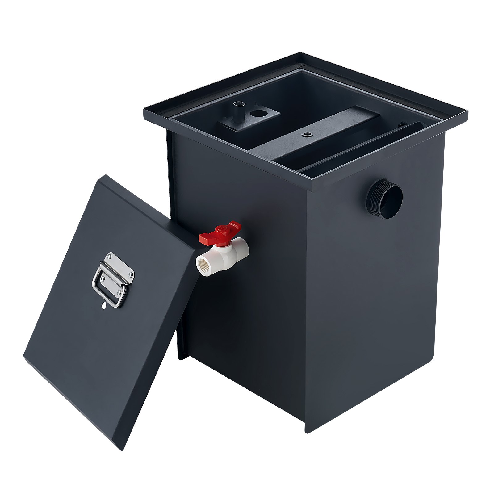 Trampa de grasa comercial VEVOR, interceptor de grasa de 8 lb, interceptor de entrada lateral, trampa de grasa de acero al carbono para debajo del fregadero, separador de aceite y agua de 4.6 GPM para aguas residuales, para restaurantes, cantinas, cocinas domésticas.