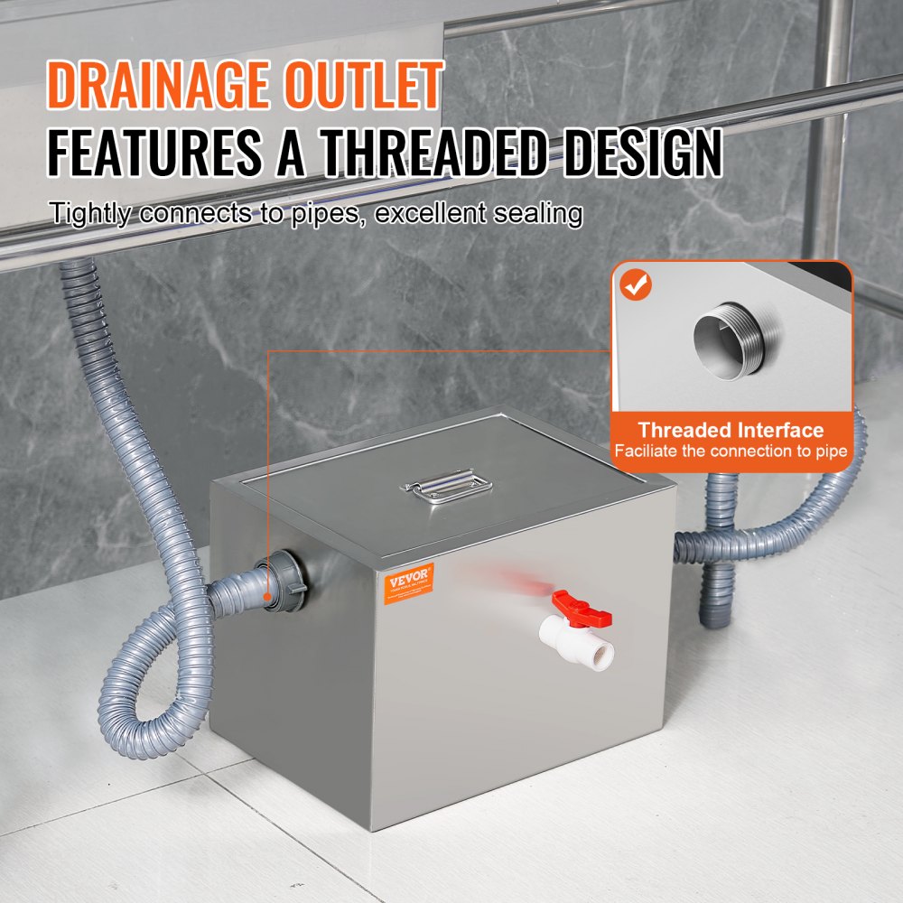 Trampa de grasa comercial VEVOR, interceptor de grasa de 8 lb, interceptor de entrada lateral, trampa de grasa de acero inoxidable para debajo del fregadero, separador de aceite y agua de 2.8 GPM para aguas residuales, para restaurantes, cantinas, cocinas domésticas.