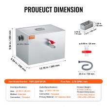 Trampa de grasa comercial VEVOR, interceptor de grasa de 8 libras, interceptor de entrada lateral, trampa de grasa de acero inoxidable debajo del fregadero, separador de aceite y agua de aguas residuales de 2,8 GPM, para restaurante, cantina, cocina casera