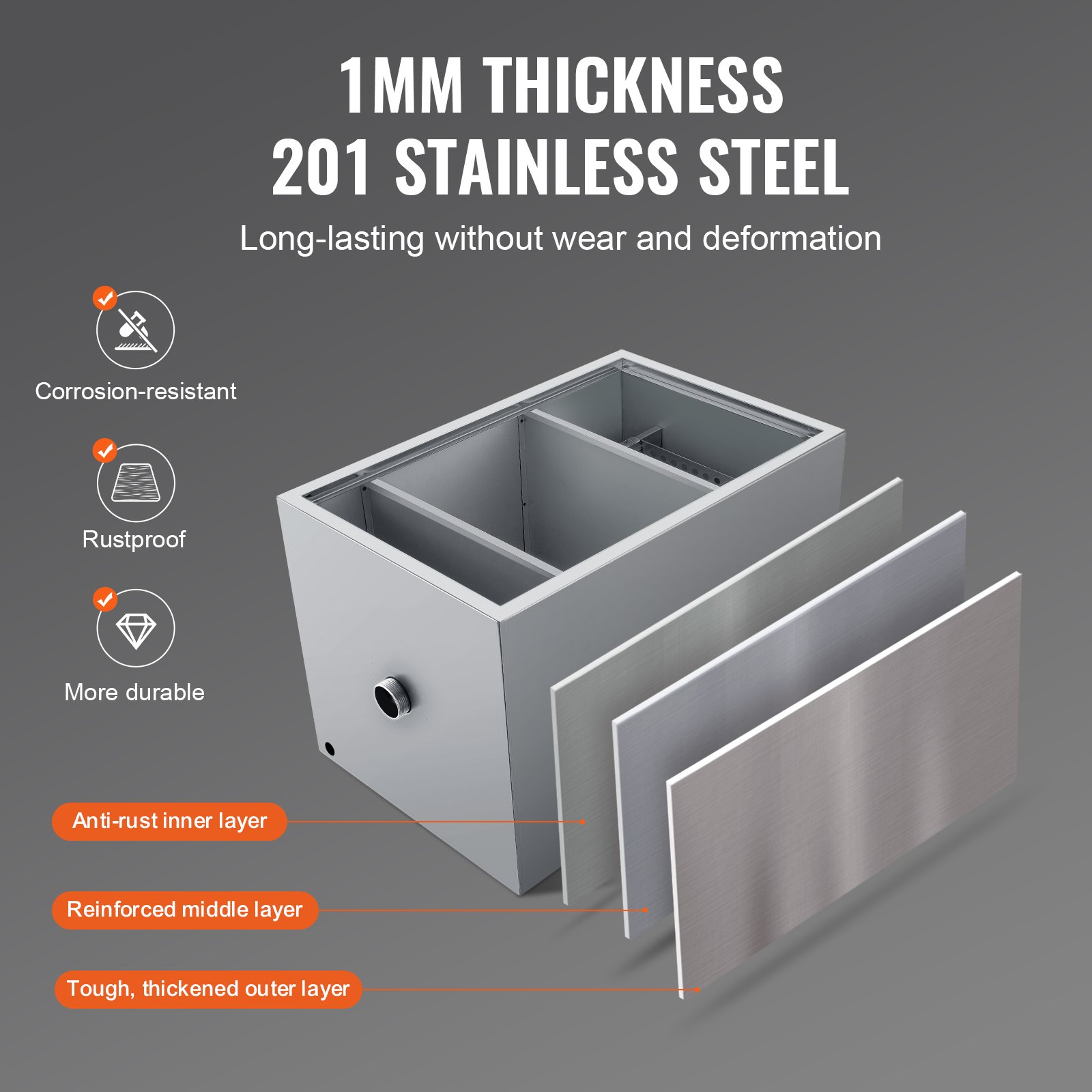 Trampa de grasa comercial VEVOR, interceptor de grasa de 18 kg, con entrada superior, trampa de grasa de acero inoxidable para debajo del fregadero, separador de aceite y agua de 38 l/min para aguas residuales, ideal para restaurantes, cantinas, cocinas domésticas.