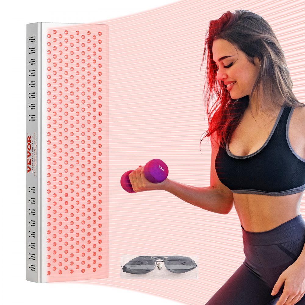 Terapia de luz roja VEVOR para todo el cuerpo, 300 LED de doble chip, pulso de 10 Hz/40 Hz, 3 ajustes de temporizador, panel de terapia de luz roja de 660 nm e infrarroja cercana de 850 nm para el alivio del dolor, la cicatrización de heridas y la salud de la piel, 300 W