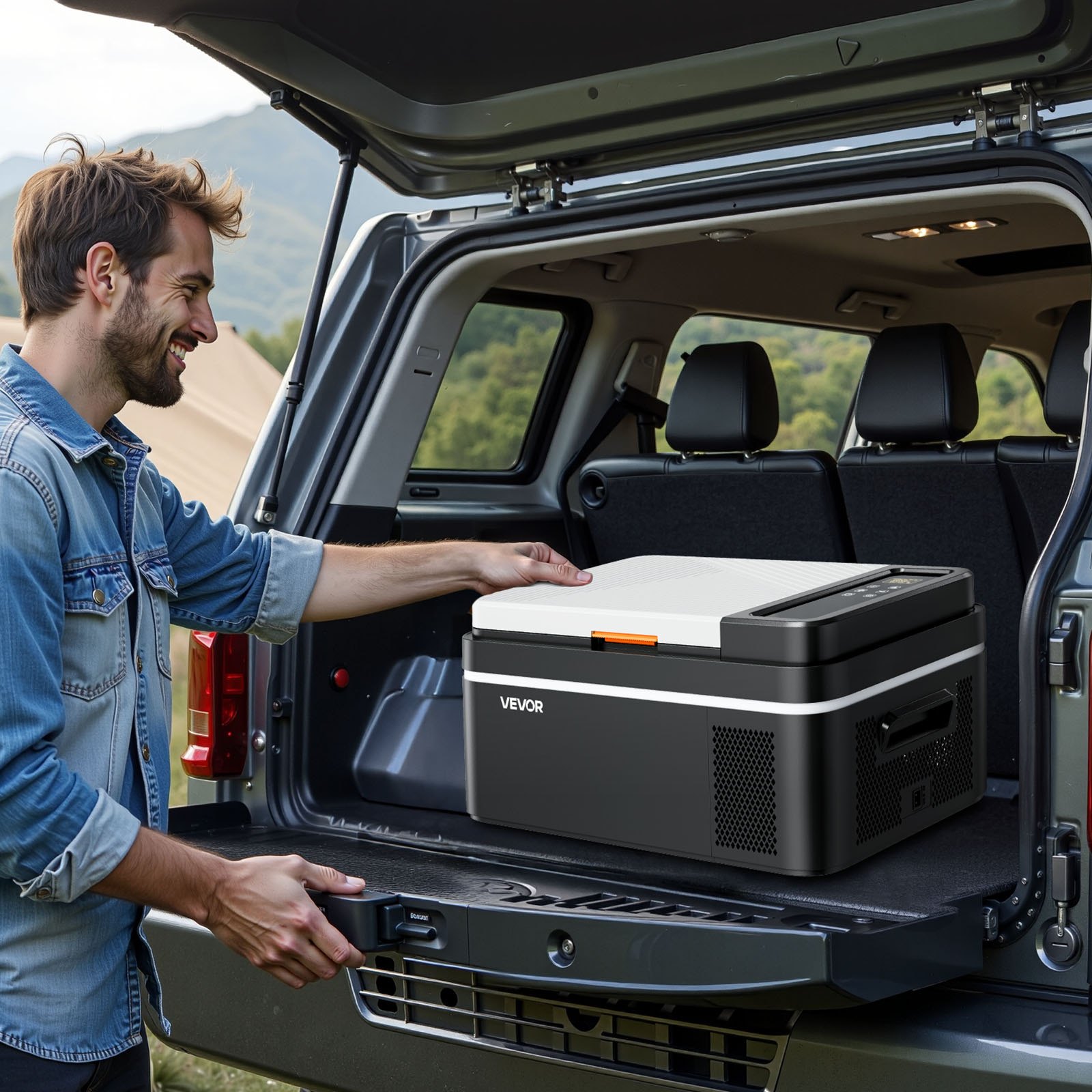 Refrigerador para auto VEVOR, DC 12/24V AC100-240V, enfriador eléctrico con compresor, -4°F a 68°F, refrigerador para auto con control por aplicación, congelador para autos de 21 cuartos para casas rodantes, campamentos, barcos, camping, pesca, congelador portátil de 60W