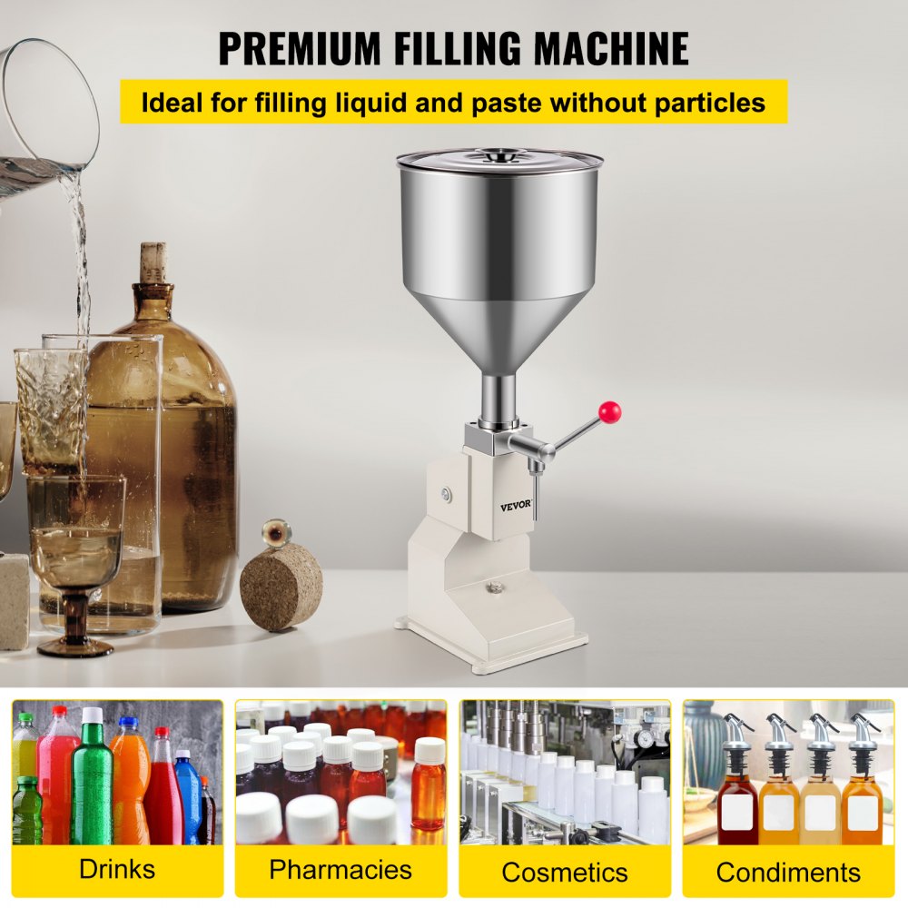 Llenadora manual de líquidos VEVOR de 5 a 110 ml, máquina llenadora manual, llenadora de crema ajustable, máquina llenadora de botellas con tolva de 11,5 L para llenar líquidos, perfumes, bebidas y cosméticos.
