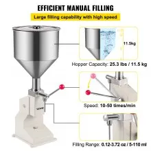 Máquina de llenado manual de líquidos VEVOR 5-110 ml, máquina de llenado manual, máquina de llenado de crema ajustable, máquina de llenado de botellas con una tolva de 11,5 L para llenar líquidos, perfumes, bebidas y cosméticos