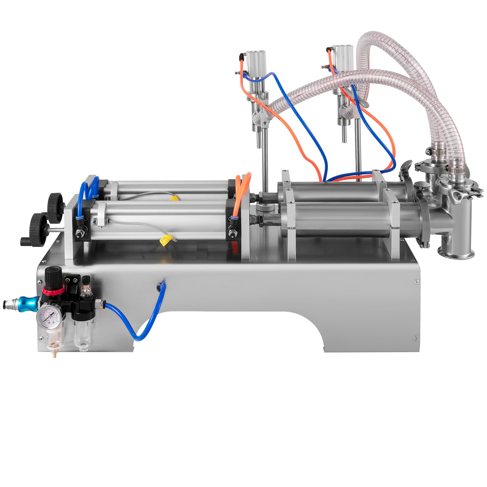 Máquina llenadora de líquidos VEVOR con boquillas dobles y cuerpo de acero inoxidable.