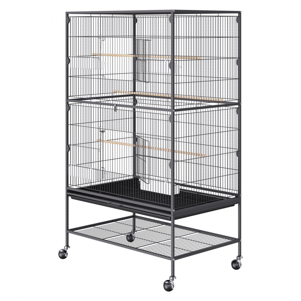 VEVOR Jaula para pájaros grande de 52 pulgadas, jaula para pájaros de acero al carbono para periquitos, cacatúas, loros, guacamayos con soporte rodante y bandeja