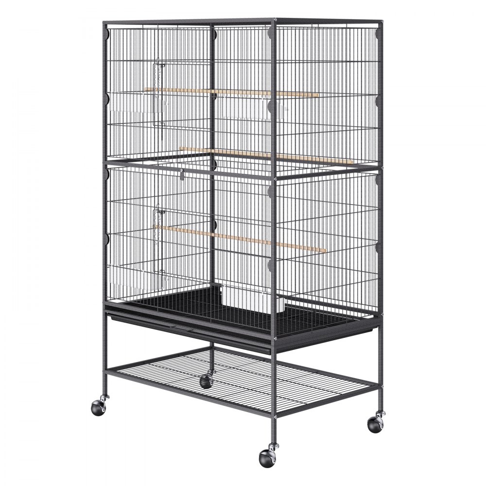 VEVOR Jaula para pájaros grande de 52 pulgadas, jaula para pájaros de acero al carbono para periquitos, cacatúas, loros, guacamayos con soporte rodante y bandeja