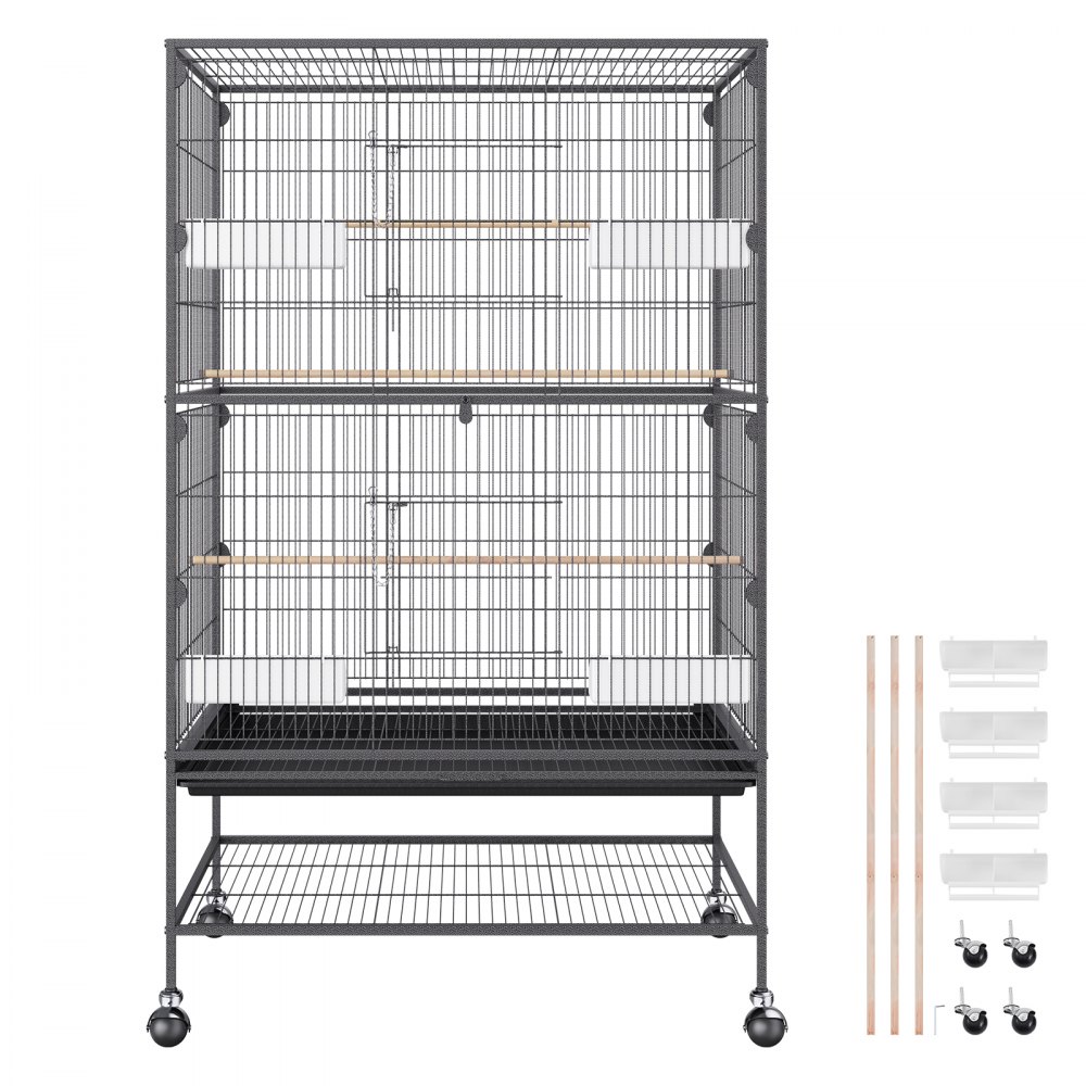 VEVOR Jaula para pájaros grande de 52 pulgadas, jaula para pájaros de acero al carbono para periquitos, cacatúas, loros, guacamayos con soporte rodante y bandeja