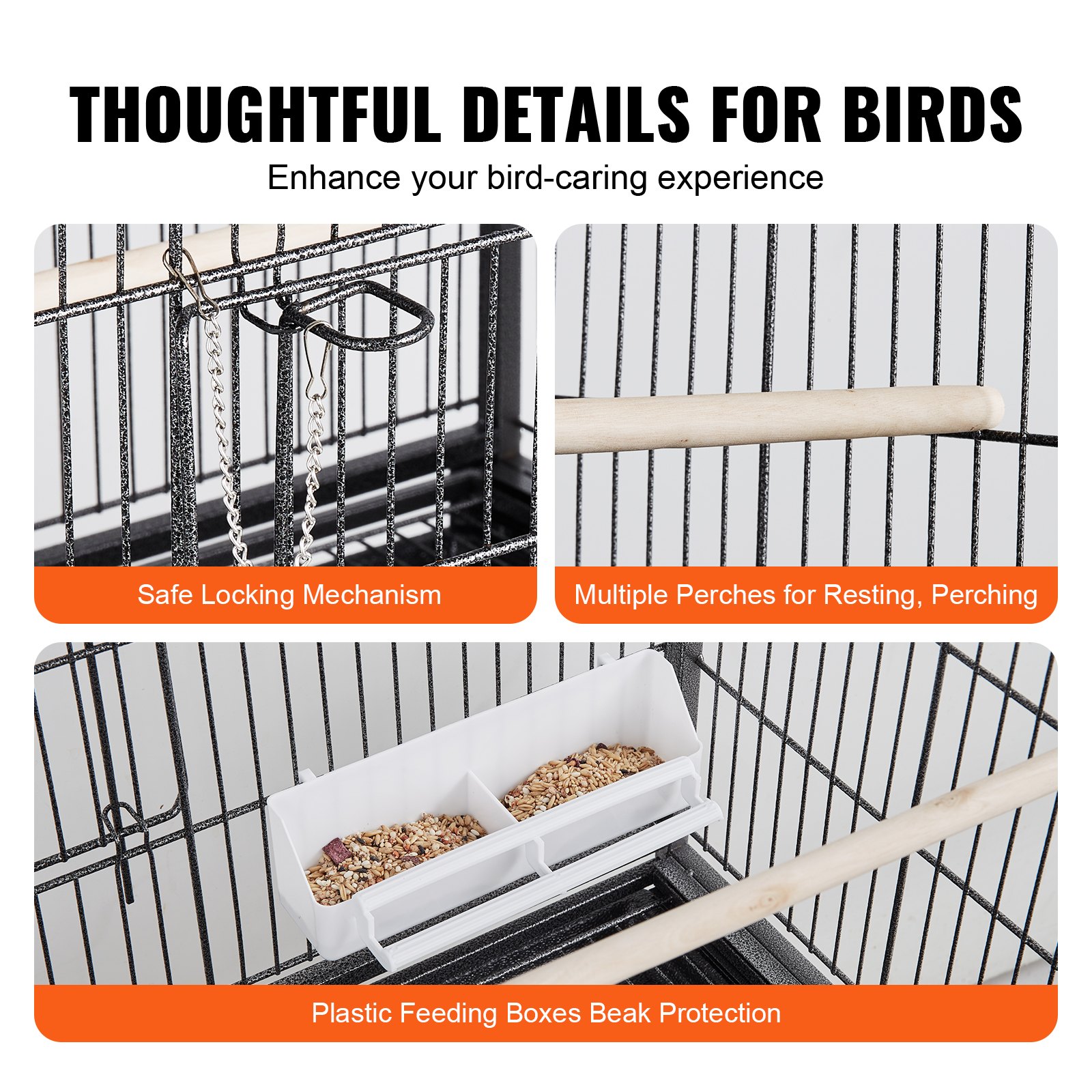 VEVOR Jaula para pájaros grande de 52 pulgadas, jaula para pájaros de acero al carbono para periquitos, cacatúas, loros, guacamayos con soporte rodante y bandeja