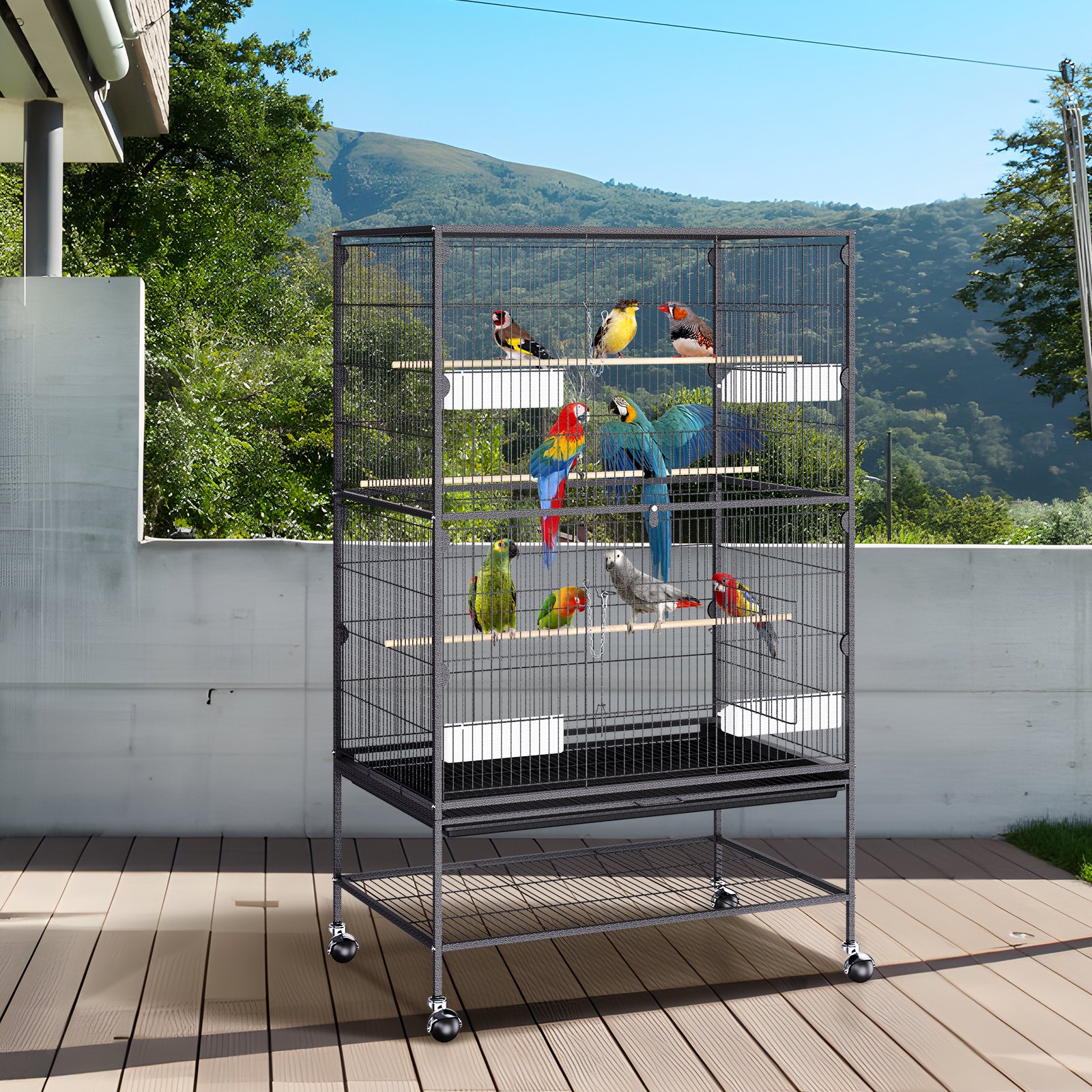 VEVOR Jaula para pájaros grande de 52 pulgadas, jaula para pájaros de acero al carbono para periquitos, cacatúas, loros, guacamayos con soporte rodante y bandeja