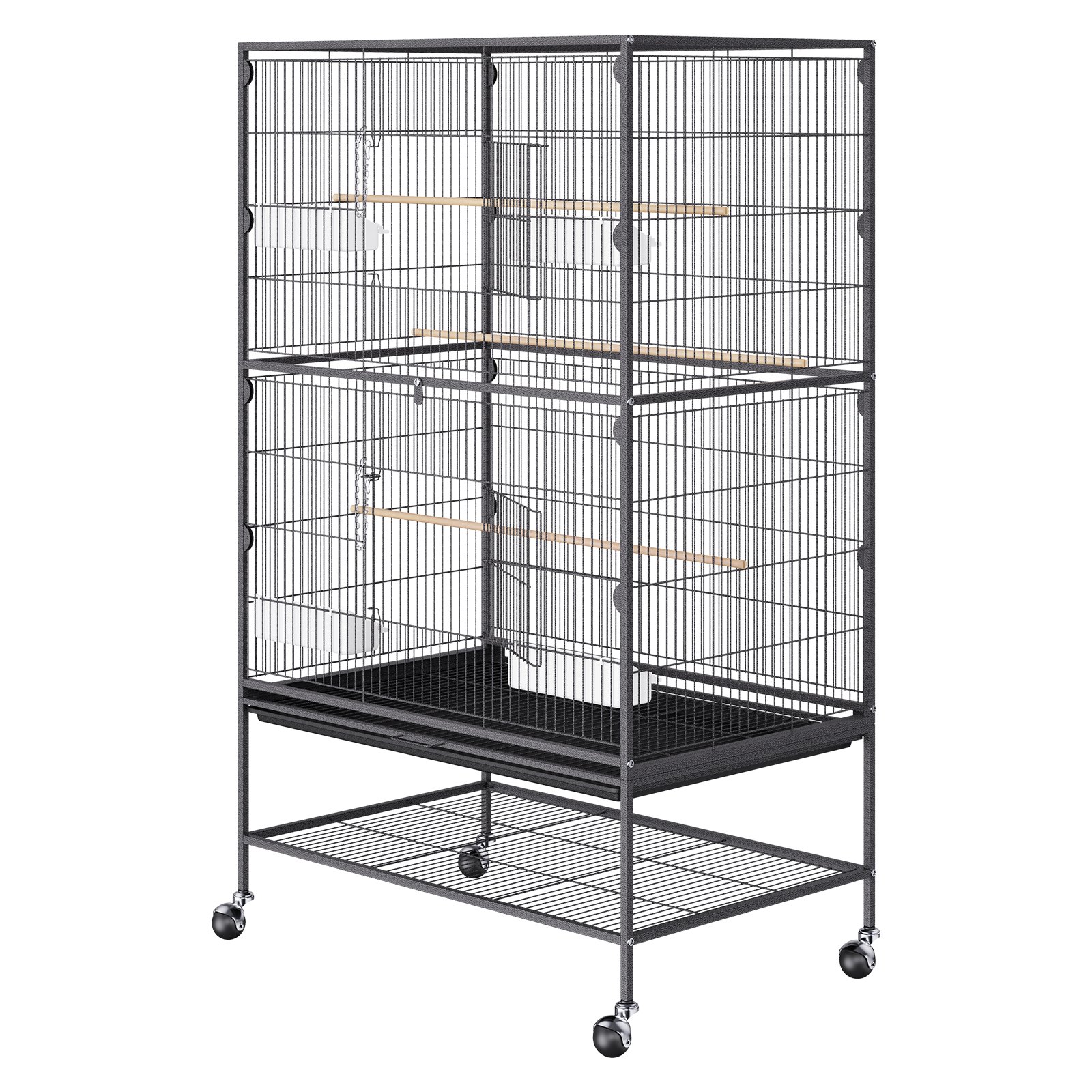 VEVOR Jaula para pájaros grande de 52 pulgadas, jaula para pájaros de acero al carbono para periquitos, cacatúas, loros, guacamayos con soporte rodante y bandeja