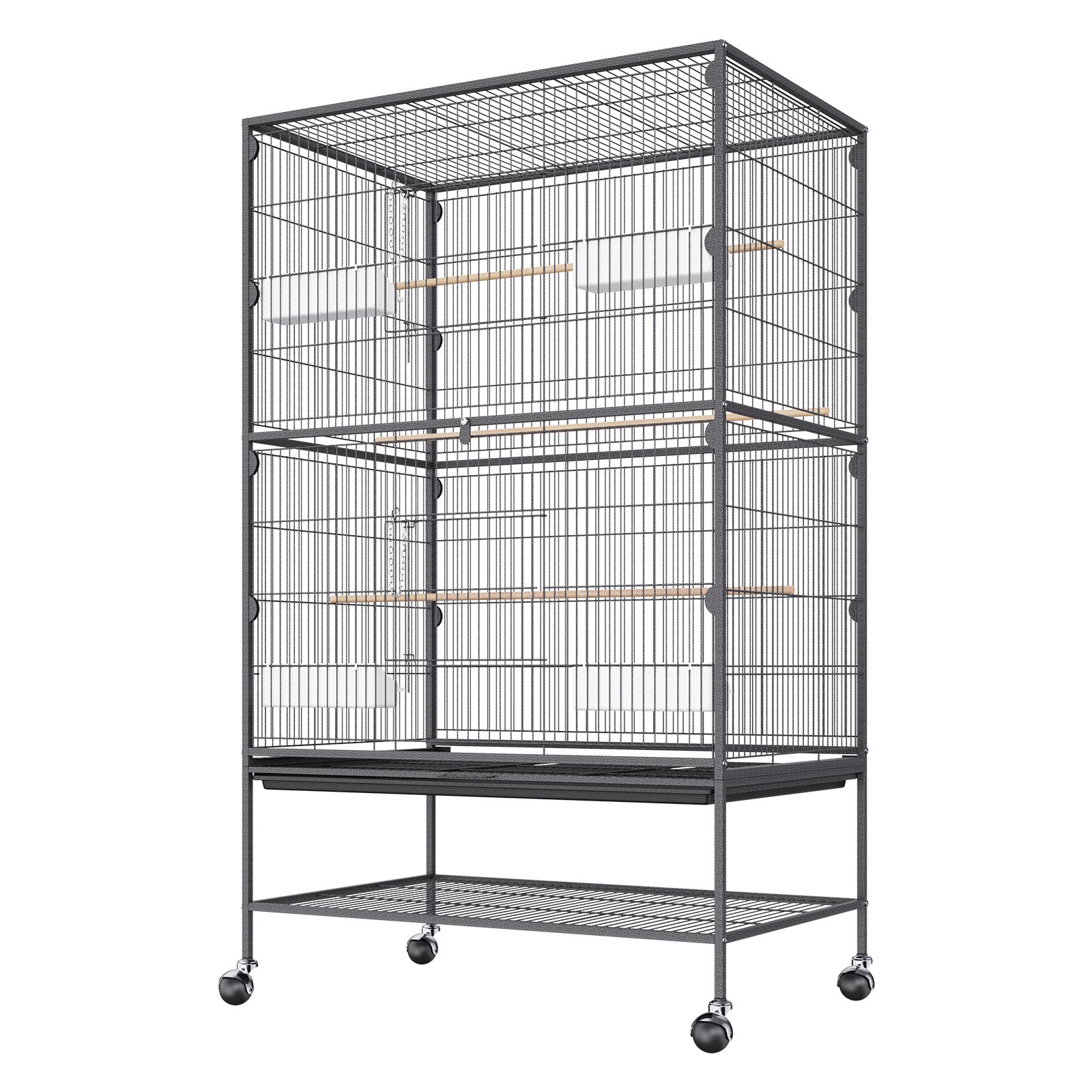 VEVOR Jaula para pájaros grande de 52 pulgadas, jaula para pájaros de acero al carbono para periquitos, cacatúas, loros, guacamayos con soporte rodante y bandeja