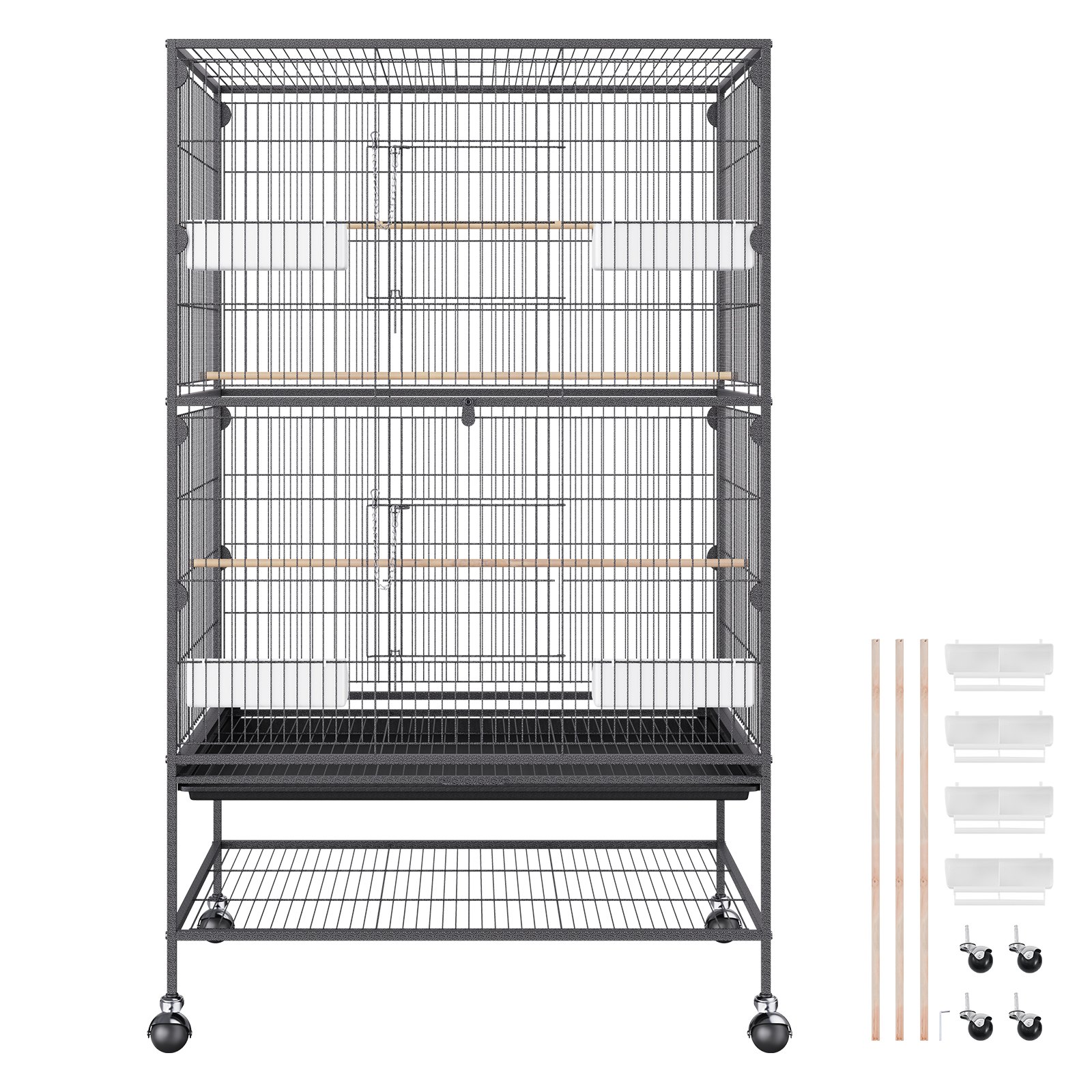 VEVOR Jaula para pájaros grande de 52 pulgadas, jaula para pájaros de acero al carbono para periquitos, cacatúas, loros, guacamayos con soporte rodante y bandeja