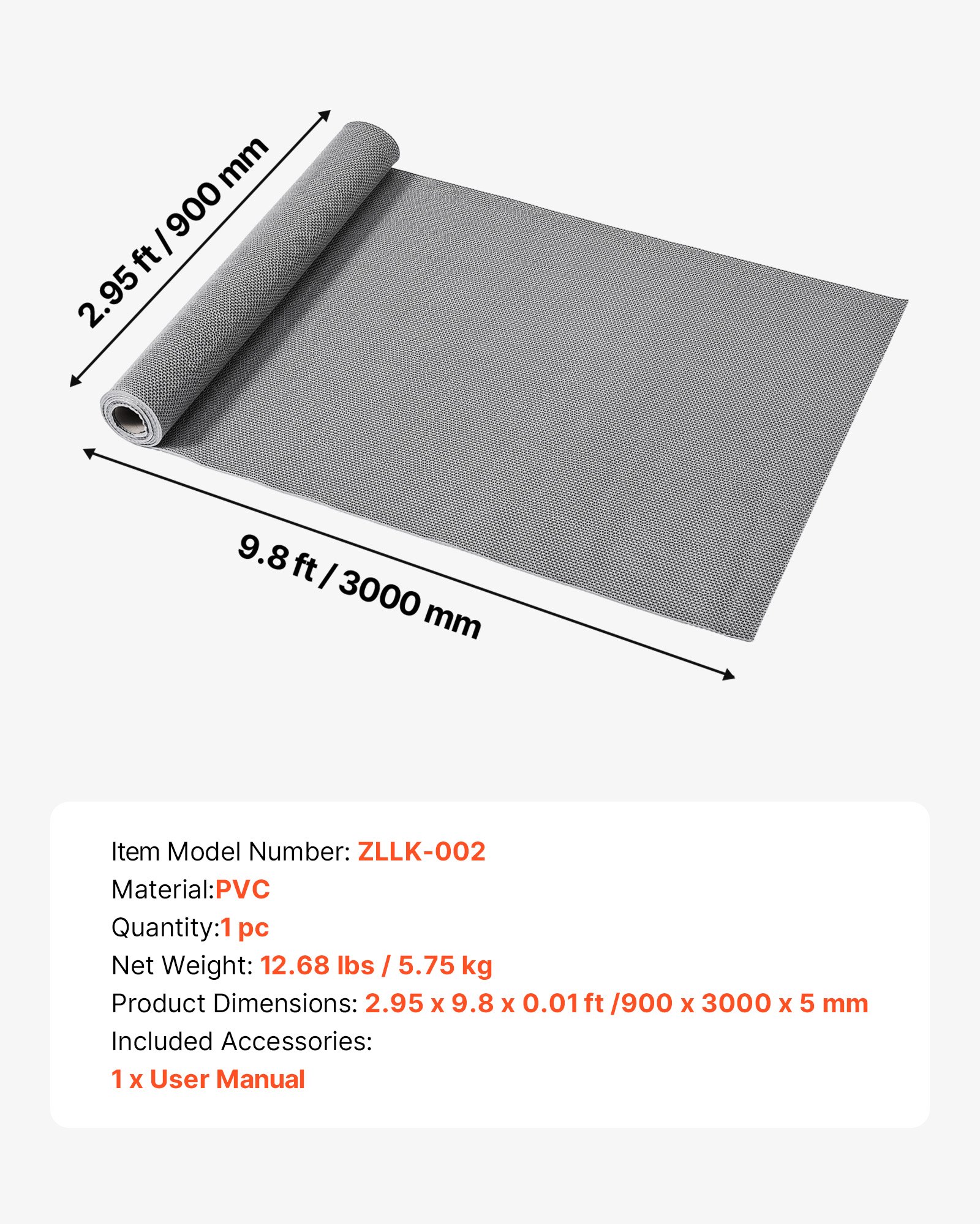 VEVOR Alfombra de Drenaje Antideslizante 90 x 300 cm, Alfombrilla Comercial de PVC, Felpudo Impermeable para Entrada de Casa, Compatible con Cocina Piscina Terraza Baño Ducha Restaurante, Color Gris