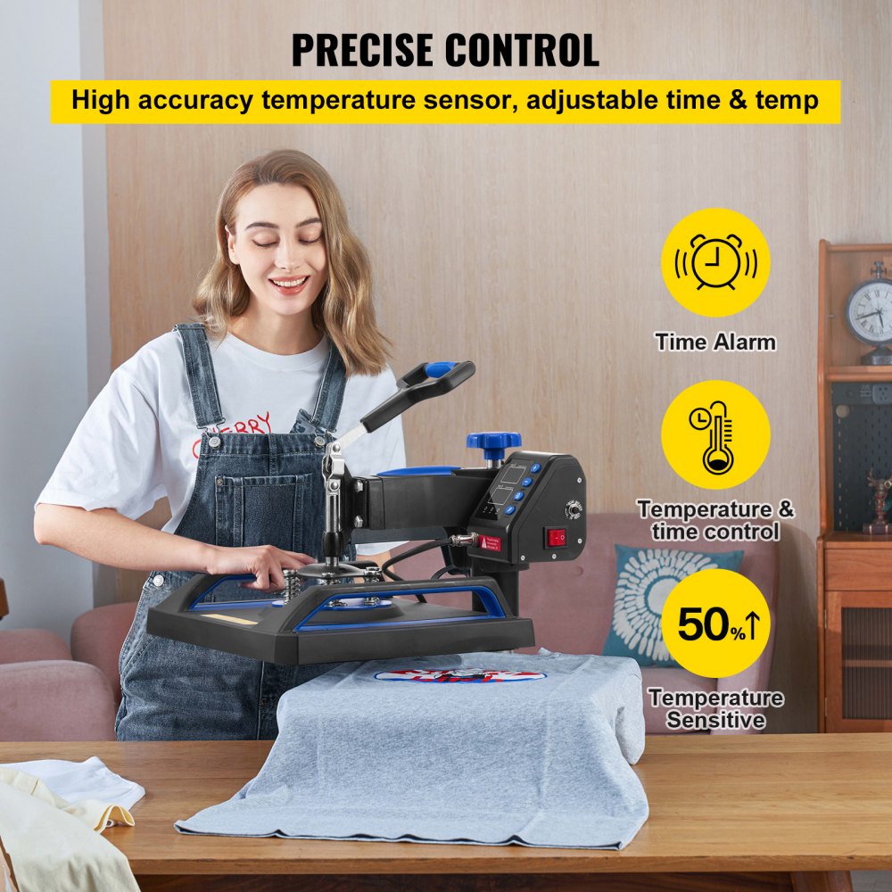 VEVOR Máquina de prensado en caliente, 12 x 15 pulgadas, calentamiento rápido, 360 Swing Away Digital Sublimation Camiseta Impresora de transferencia de vinilo con superficie anti-escaldaduras, bolsa de lona, ​​almohada, pancarta, lista ETL, azul