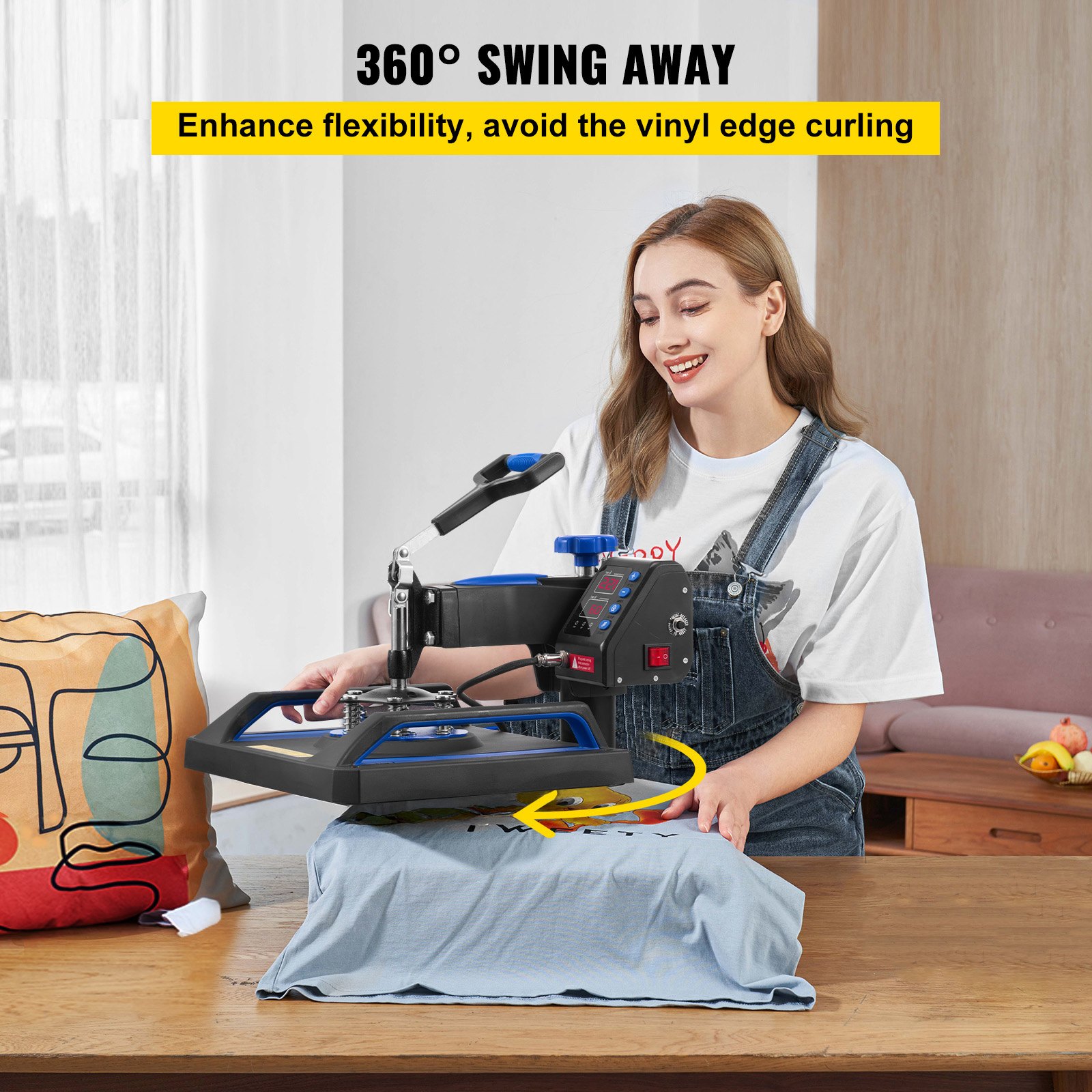 VEVOR Máquina de prensado en caliente, 12 x 15 pulgadas, calentamiento rápido, 360 Swing Away Digital Sublimation Camiseta Impresora de transferencia de vinilo con superficie anti-escaldaduras, bolsa de lona, ​​almohada, pancarta, lista ETL, azul