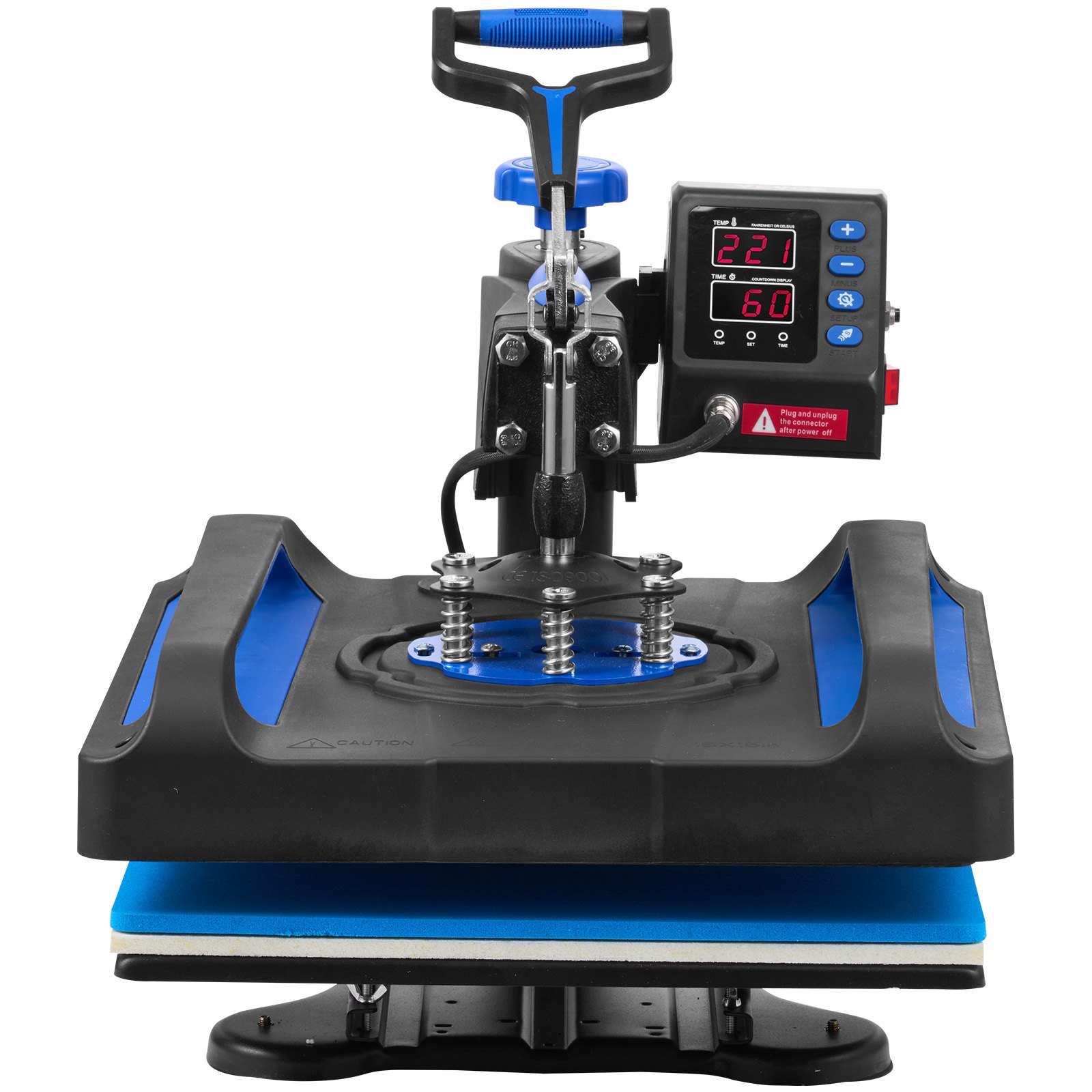 VEVOR Prensa de Calor Negro y Azul Prensa Térmica Máquina de Sublimación Máquina de Prensado en Caliente 15x15