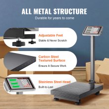 Báscula de plataforma digital de computación VEVOR, carga de 660 lbs, báscula de piso de computación de precisión de 0.1 lbs con LB/KG, tara, calculadora de precios, pantalla de alta definición de acero inoxidable para cajas, equipajes, listado FCC