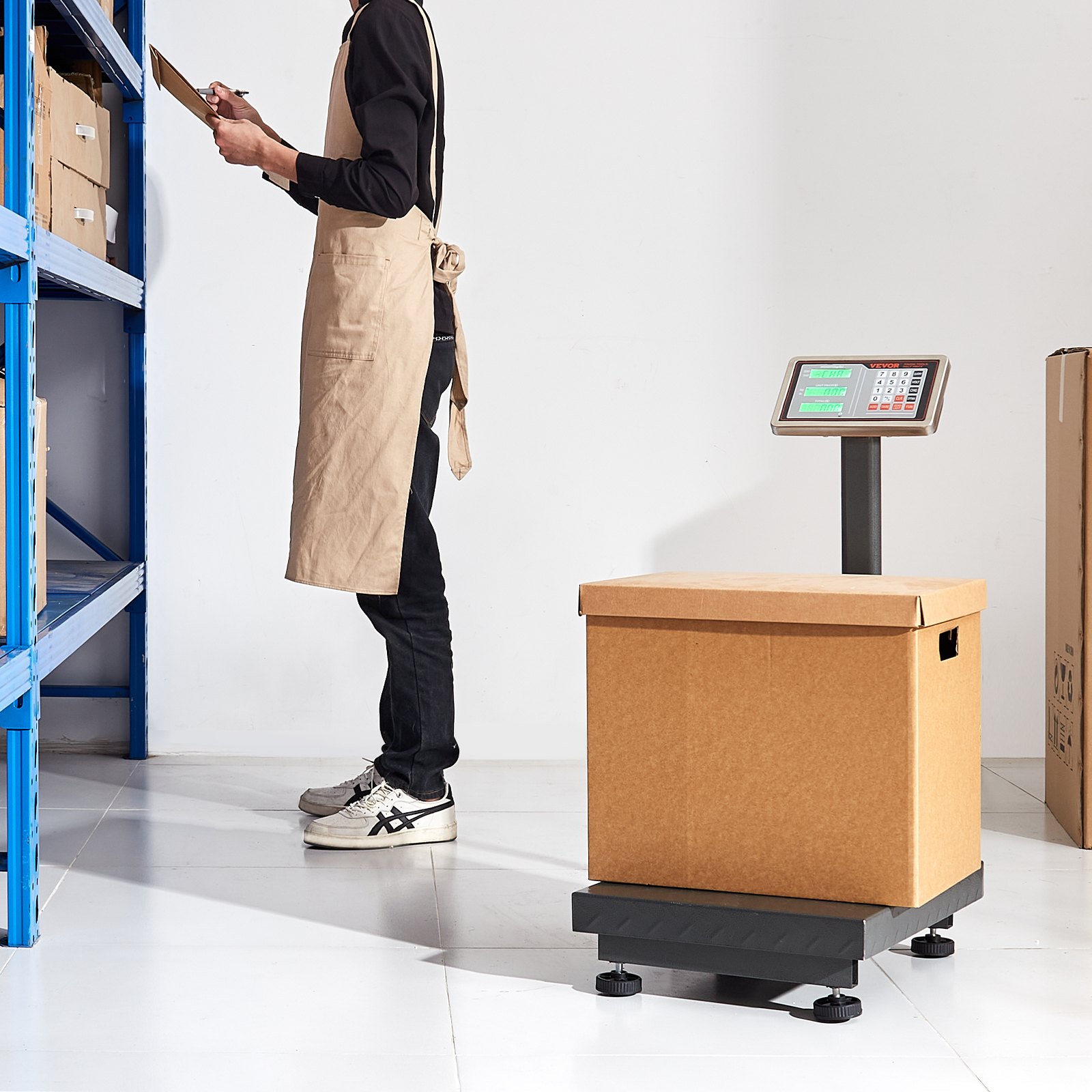 VEVOR Báscula digital de plataforma, capacidad de carga 300kg, precisión de 0,1kg, con función de tara y calculadora de precios. Pantalla de alta definición de acero inoxidable para cajas y equipaje