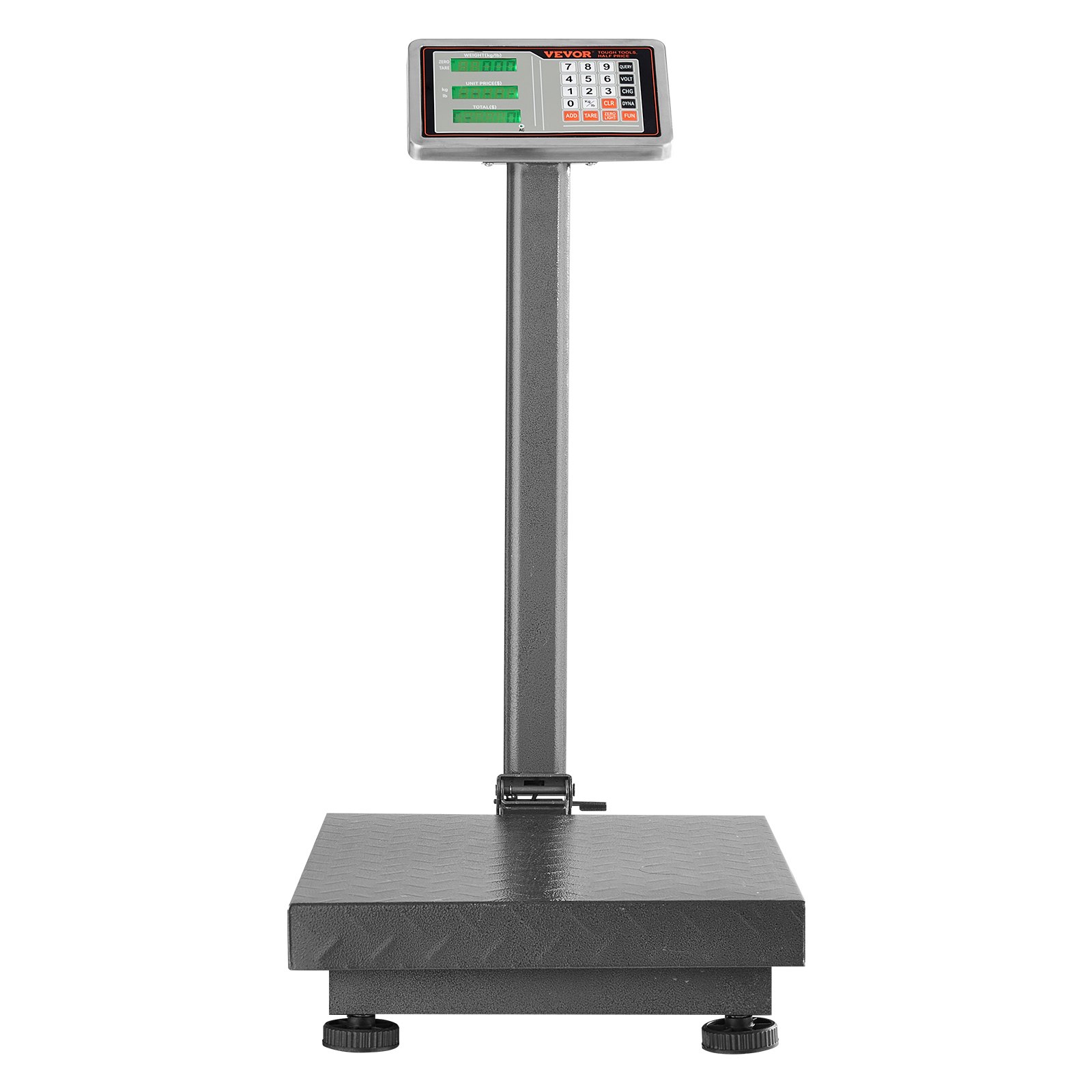 VEVOR Báscula digital de plataforma, capacidad de carga 300kg, precisión de 0,1kg, con función de tara y calculadora de precios. Pantalla de alta definición de acero inoxidable para cajas y equipaje