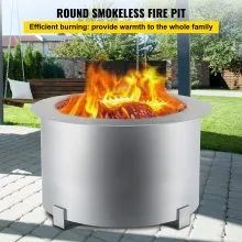 VEVOR Pozo de Fuego sin Humo Acero al Carbono Pintado de Plata Brasero Grande 15,8kg