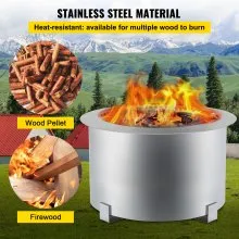 VEVOR Pozo de Fuego sin Humo Acero al Carbono Pintado de Plata Brasero Grande 15,8kg