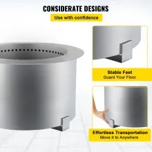 VEVOR Pozo de Fuego sin Humo Acero al Carbono Pintado de Plata Brasero Grande 15,8kg