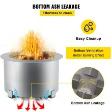 VEVOR Pozo de Fuego sin Humo Acero al Carbono Pintado de Plata Brasero Grande 15,8kg