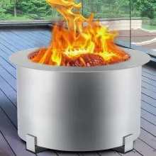 VEVOR Pozo de Fuego sin Humo Acero al Carbono Pintado de Plata Brasero Grande 15,8kg