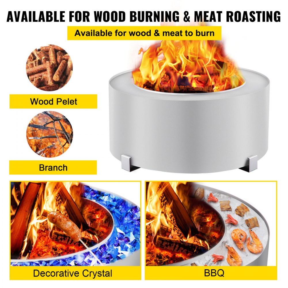 VEVOR Pozo de Fuego sin Humo Acero Inoxidable Brasero Grande 27 pulgadas