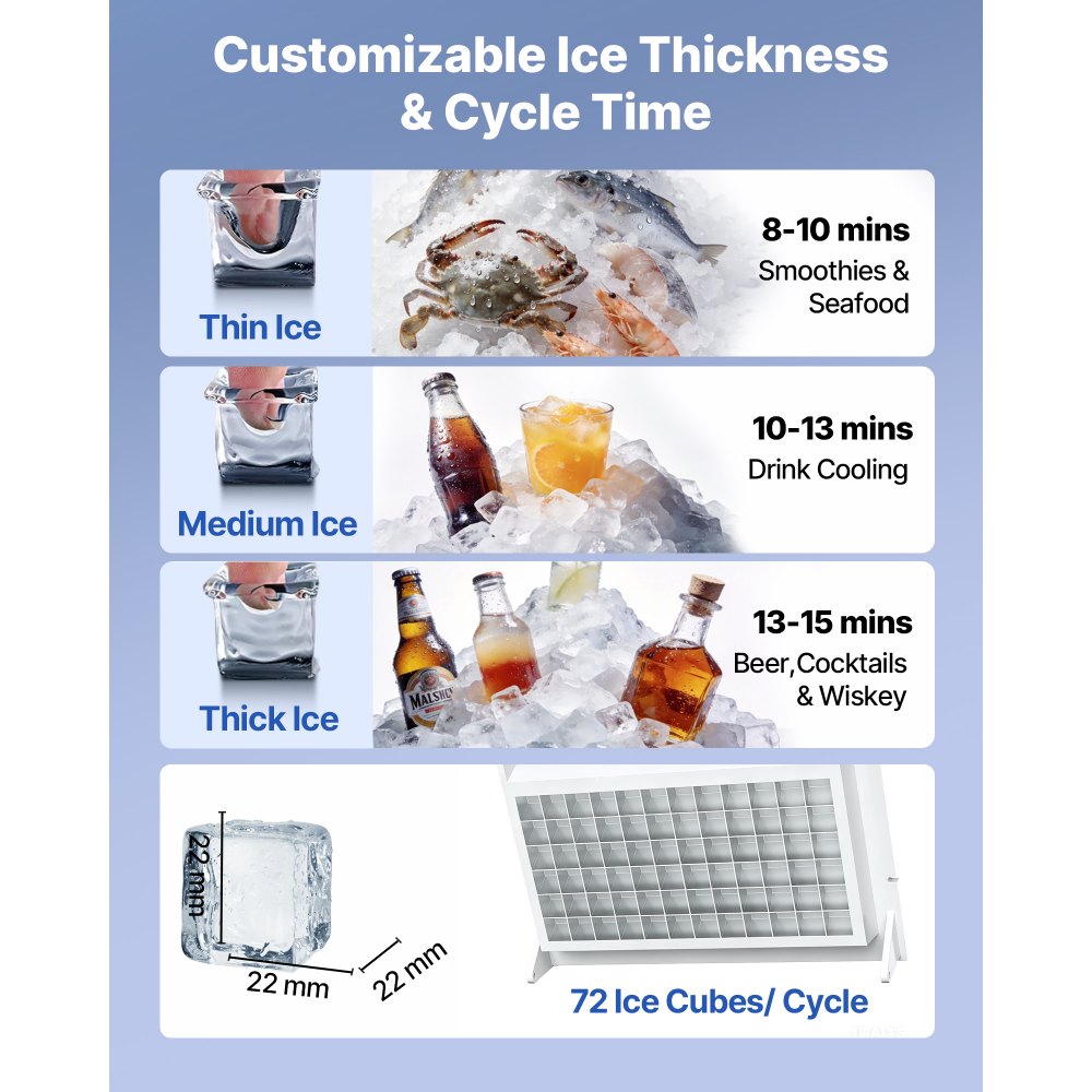 Máquina de hielo comercial VEVOR, 200 lb/24 h con capacidad de almacenamiento de 25-50 lb, empotrable/independiente/bajo mostrador, máquina de hielo de acero inoxidable con pantalla LED y autolimpieza, para bar doméstico y restaurante