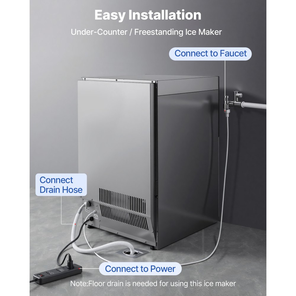 Máquina de hielo comercial VEVOR, 200 lb/24 h con capacidad de almacenamiento de 25-50 lb, empotrable/independiente/bajo mostrador, máquina de hielo de acero inoxidable con pantalla LED y autolimpieza, para bar doméstico y restaurante