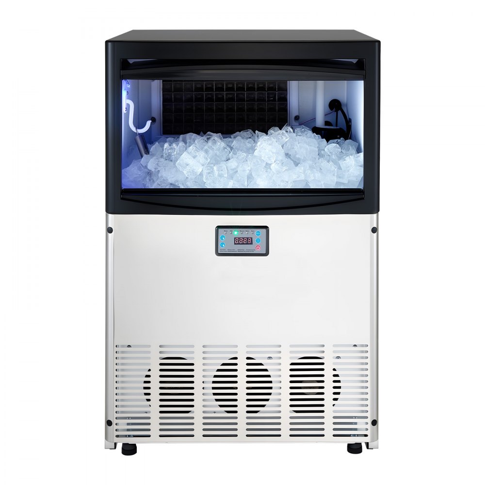 Máquina de hielo comercial VEVOR, 200 lb/24 h con capacidad de almacenamiento de 25-50 lb, empotrable/independiente/bajo mostrador, máquina de hielo de acero inoxidable con pantalla LED y autolimpieza, para bar doméstico y restaurante