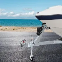 Gato de remolque VEVOR, gato de remolque de barco de 35,3 pulgadas, gato de lengüeta de remolque atornillado, capacidad de peso de 1500 lb, con ruedas de PP y asa para levantar remolque de caravana, remolque de caballos, remolque utilitario, remolque de yate