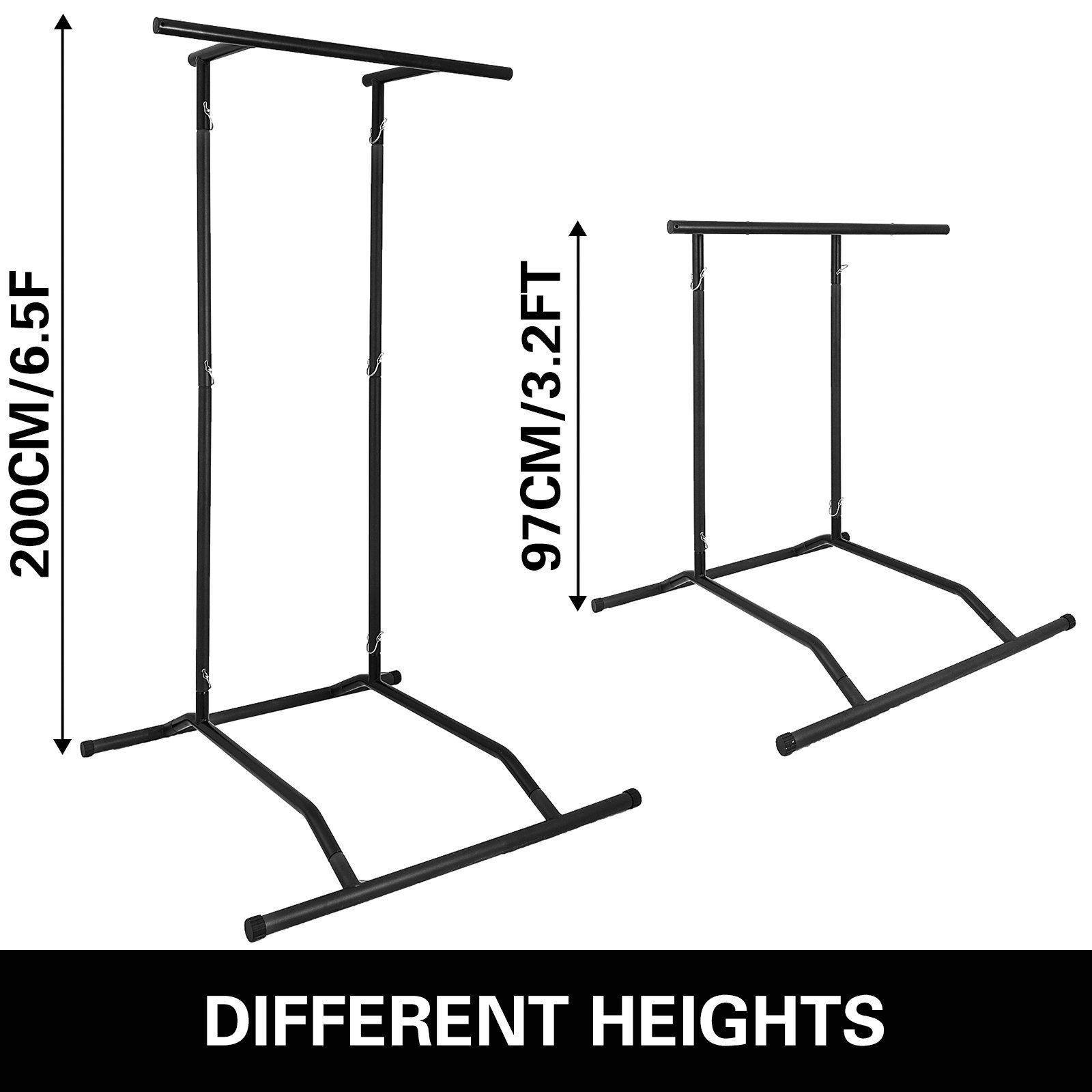 Estación de dominadas VEVOR con alturas ajustables de 200 cm y 97 cm.