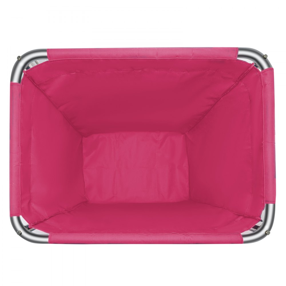 Cesta de ropa VEVOR, tela rosa, estructura de metal, vista superior.