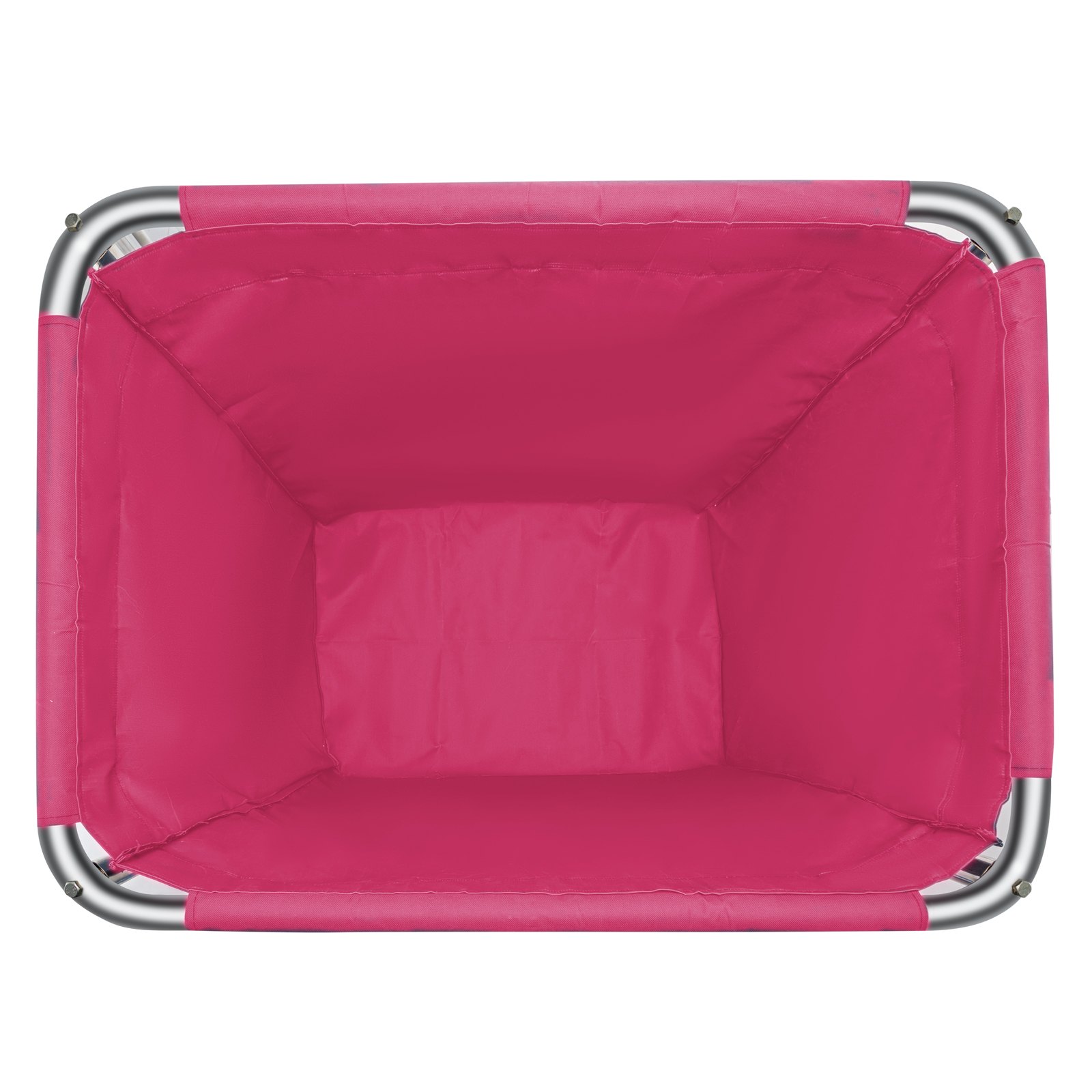 Cesta de ropa VEVOR, tela rosa, estructura de metal, vista superior.