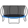 Trampolín VEVOR con acolchado azul, red de seguridad y marco negro resistente.