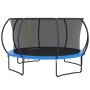 Trampolín redondo VEVOR con borde azul, red de seguridad negra y estructura de metal resistente.
