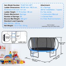 Trampolín VEVOR de 14 pies, trampolín de 450 libras con red de cierre, escalera y poste curvo, trampolín resistente con tapete de salto y acolchado de cubierta de resorte, trampolines recreativos al aire libre para niños y adultos