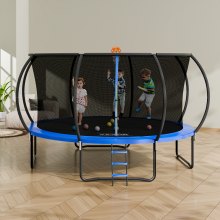 Trampolín VEVOR de 14 pies, trampolín de 450 libras con red de cierre, escalera y poste curvo, trampolín resistente con tapete de salto y acolchado de cubierta de resorte, trampolines recreativos al aire libre para niños y adultos