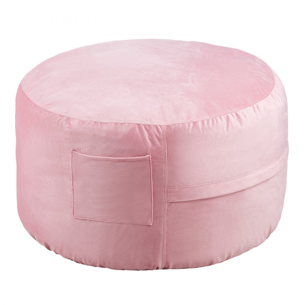Sillón puff redondo de 3 pies con funda extraíble y terciopelo holandés rosa