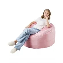 Sillón puff redondo de 3 pies con funda extraíble y terciopelo holandés rosa