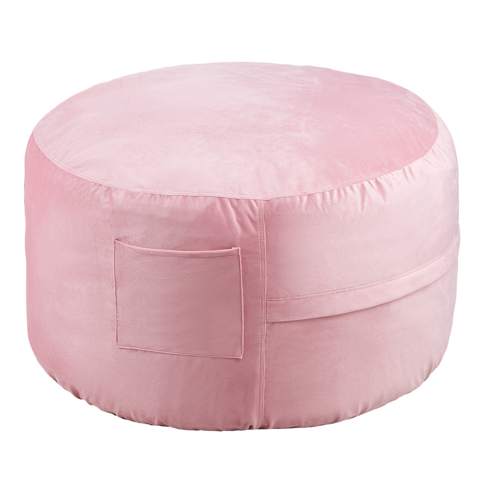 Sillón puff redondo de 3 pies con funda extraíble y terciopelo holandés rosa